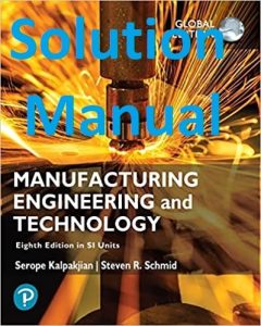 Solution Manual Manufacturing Processes for Engineering Materials 8th Edition in SI Units Serope Kalpakjian Steven Schmid